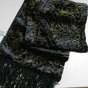 Symphony Designs Silk Blend Velvet Scarf Fringed Green 60" x 10"